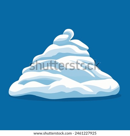 A minimalist, flat illustration of an immense snowdrift, isolated against a serene blue background. 