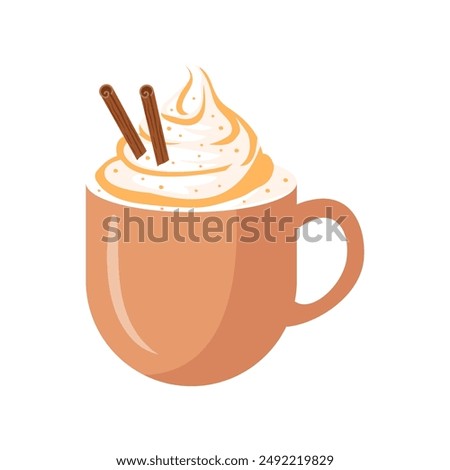 Pumpkin spice latte, autumn coffee in a mug.Hot delicious autumn seasonal drink. Flat vector isolated on white background.