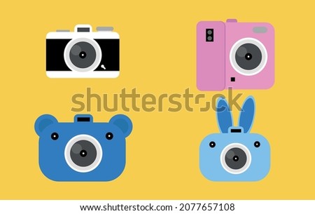 Camera. A set of cameras. Retro photo camera. Modern camera. Children's camera
