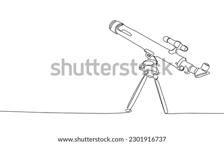 Hand drawn abstract telescope. One line continuous astronomy telescope. Line art telescope. Outline vector illustration.