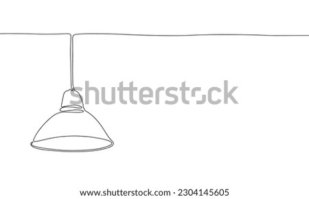 Lamp on ceiling as one line drawing banner. Continuous hand drawn minimalist minimalism design isolated on white background vector illustration.