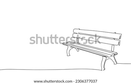 Single bench. One line continuous bench. Line art, outline, single line silhouette. Hand drawn vector illustration. 