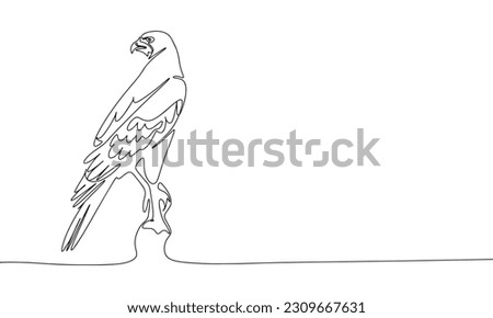 
The falcon is sitting isolated on white background. Line art falcon bird. One line continuous vector illustration. 