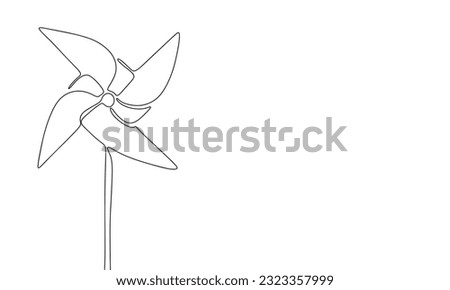 Toy windmill in continuous line art drawing style. Silhouette of toy windmill. Black linear sketch isolated on white background. Vector illustration