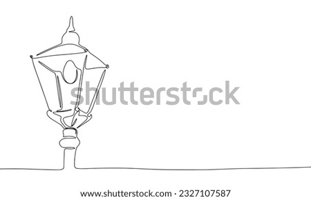 Continuous line Street lamp art. Single line Street lamp concept. Line art, outline, banner in minimalism style. Vector illustration