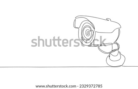 Videocam, concept video surveillance home security silhouette vector. One line continuous vector line art outline illustration. Isolated on white background.