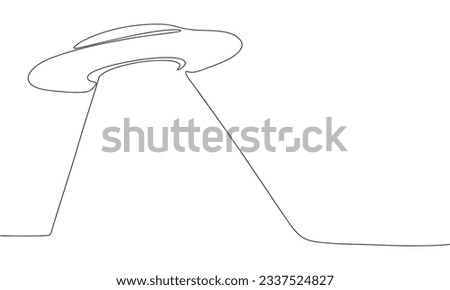 UFO outline. Flying saucer silhouette. One line continuous vector illustration. Line art, outline, vector