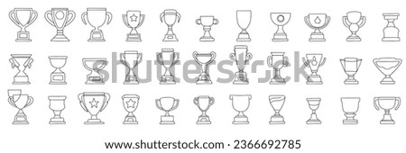 Large collection of doodle winner cups. Hand drawn win cup outline isolated on white background. Vector illustration.