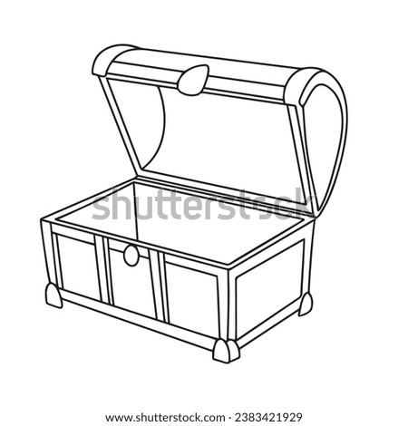 Open empty chest in doodle style. Outline empty treasure chest. Hand drawn vector art.