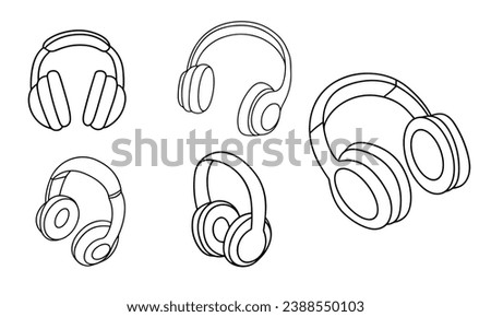 Set of doodle headphones. Hand drawn outline headphones. Hand drawn vector art.