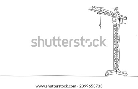 One line continuous tower crane. Line art tower crane outline. Hand drawn vector art.