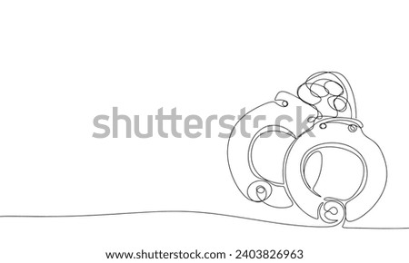 One line continuous handcuffs. Line art handcuffs outline. Hand drawn vector art.