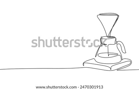 Pour Over coffee one line continuous. Line art coffee equipment. Hand drawn vector art.