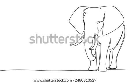 Elephant, one line continuous. Line art Elephant. Hand drawn vector art.