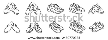 Collection of men's shoes in doodle style. Hand draw vector art.