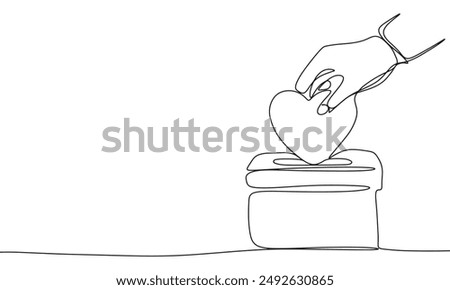 
Heart in box one line continuous. Heart in hand line art. Hand drawn vector art.