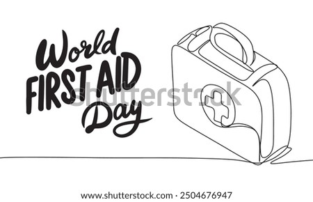 First Aid Box one line continuous. World First Aid Day. Hand drawn vector art.