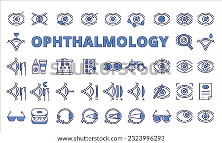 Set of Ophthalmology icons in line design. Eye, Vision, Glasses, laser correction, Contact lenses, Retina, Cataract, Glaucoma vector illustrations.Eye icons isolated on while background vector