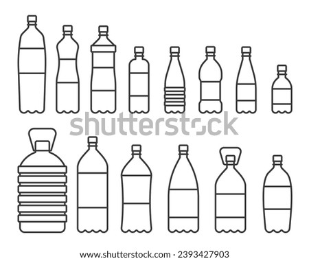 Bottle icon set line design. Bottle, plastic, water, icon, recycling, empty bottle vector illustrations. Bottles editable stroke icons