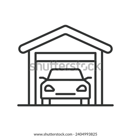 Garage icon line design. Icon, vehicle, carport, storage, automobile, car vector illustration. Garage editable stroke icon.