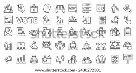 Vote icons in line design. Vote, election, democracy, poll, ballot, voting, infographic, website, line, candidate, politics, isolated on white background vector. Vote editable stroke icons.