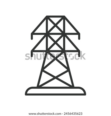 Electric tower, in line design. Electric tower, Power transmission, High voltage, Electrical grid, Transmission line on white background vector. Electric tower editable stroke icon.