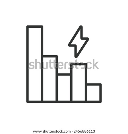 Reduce energy usage, in line design. Reduce, energy, usage, conservation, efficiency, sustainable, power on white background vector. Reduce energy usage, editable stroke icon.