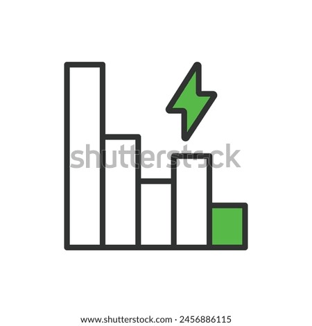 Reduce energy usage, in line design, green. Reduce, energy, usage, conservation, efficiency, sustainable, power on white background vector. Reduce energy usage, editable stroke icon.