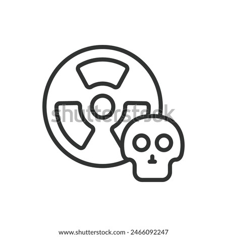 Radioactive skull, in line design. Radioactive, Skull, Hazard, Toxic, Warning, Danger, Poison, Contamination on white background vector. Radioactive skull editable stroke icon.