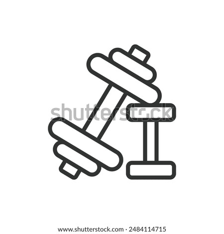 Dumbbells in line design. Dumbbells, weights, strength training, fitness, gym equipment, weightlifting, exercise on white background vector. Dumbbells editable stroke icon.