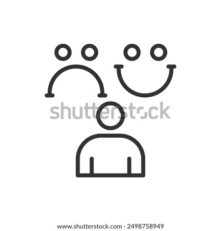 Bipolar disorder, in line design. Mental health, mood swings, depression, mania, bipolar symptoms, mental illness on white background vector. For the theme Bipolar disorder, editable stroke icon.