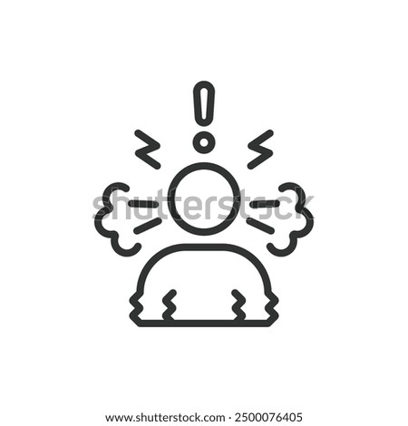 Anger, in line design. Anger, Frustration, Rage, Fury, Irritation, Annoyance, Temper on white background vector. Anger editable stroke icon.