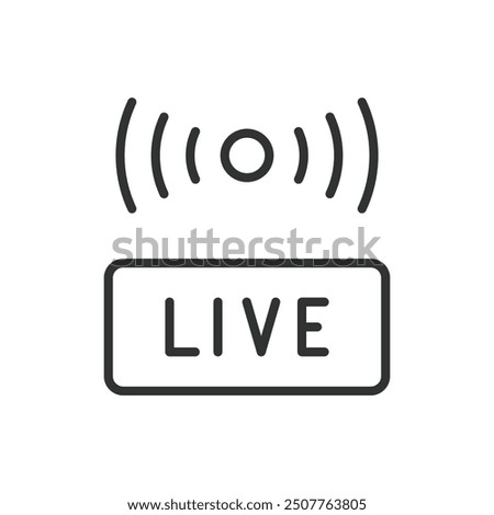 Live Streaming, in line design. Broadcasting, Online streaming, Real-time video, Streaming platform, Video content, Streamer on white background vector. Live Streaming editable stroke icon.