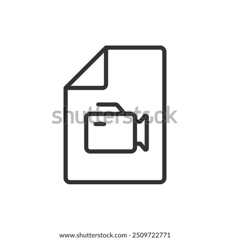 Video file, in line design. Digital media, video format, player, media file, file extension, multimedia on white background vector. Video file editable stroke icon.