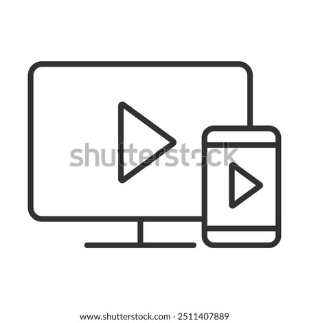 Screen Mirroring, in line design. Cast, screen sharing, display mirroring, wireless display, smart view, screen projection on white background vector. Screen Mirroring editable stroke icon.