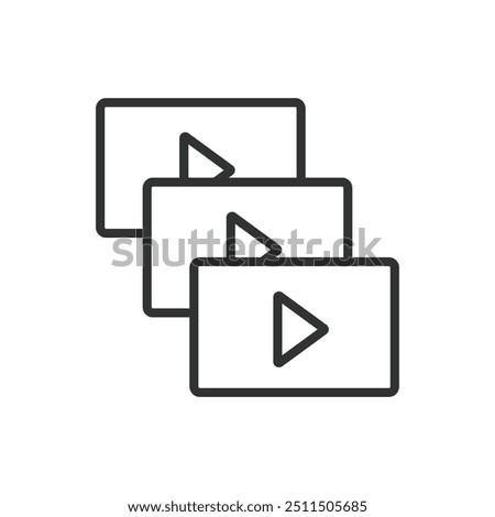 Slideshow, in line design. Slideshow, presentation, image slides, slide show, photo slideshow, slide deck, slide transition on white background vector. Slideshow editable stroke icon.