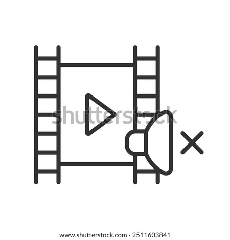 Mute video, in line design. Sounds off, video silence, audio mute, no sound, video mute icon, volume off on white background vector. Mute video editable stroke icon.