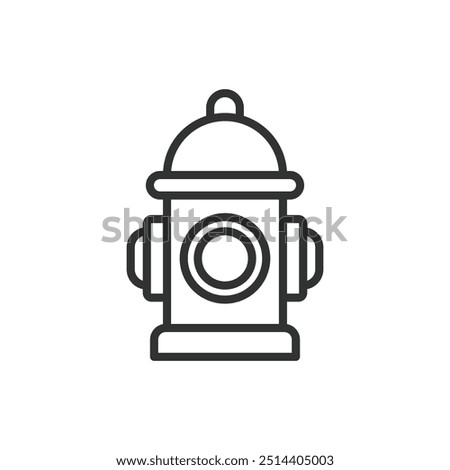 Fire hydrant, in line design. Fire hydrant, water supply, emergency, safety, firefighting, public utility, red hydrant on white background vector. Fire hydrant editable stroke icon.