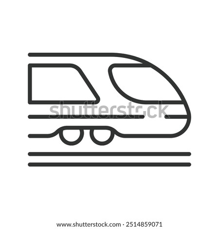 Speed train, in line design. High-speed rail, bullet train, fast train, railway, transportation on white background vector. Speed train editable stroke icon.