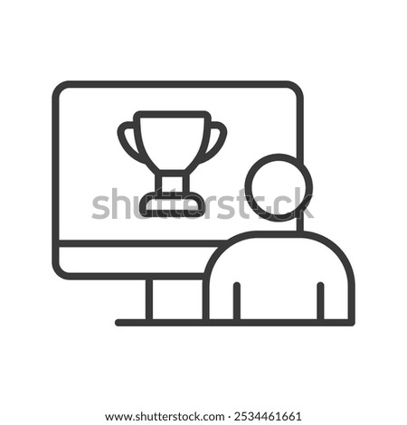 Online cup, in line design. Cup, online, trophy, victory, competition, achievement, award on white background vector. Online cup, in line design, editable stroke icon