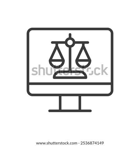 Digital Law Online, in line design. Digital, law, online, copyright, regulation, compliance, rights on white background vector. Digital Law Online editable stroke icon