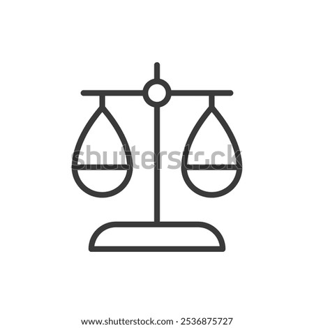 Law Balance Scale, in line design. Balance, scale, justice, law, equality, fairness, court on white background vector. Law Balance Scale editable stroke icon