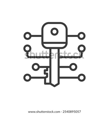 Digital key, icon in line design. Digital, key, security, access, unlock, encryption, authentication on white background vector. Digital key editable stroke icon