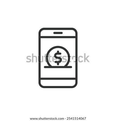 Coin donation phone, icon in line design. Coin, donation, phone, mobile, charity, money, giving on white background vector. Coin donation phone editable stroke icon