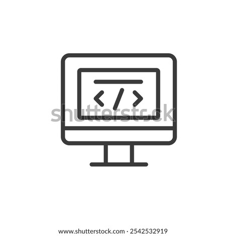 Coding tools, icon in line design. Coding, tools, programming, development, software, editor, syntax on white background vector. Coding tools editable stroke icon