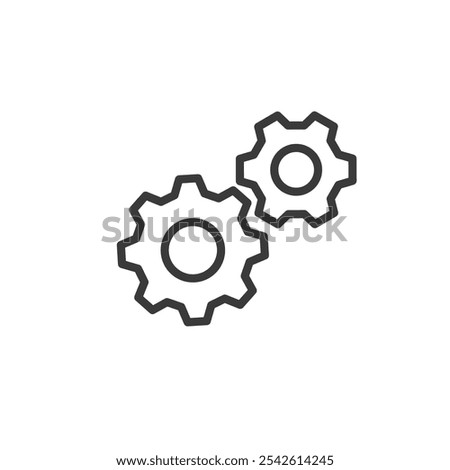 Two gears, icon in line design. Gears, cogwheels, mechanics, machinery, engineering, teamwork, process on white background vector. Two gears icon editable stroke icon