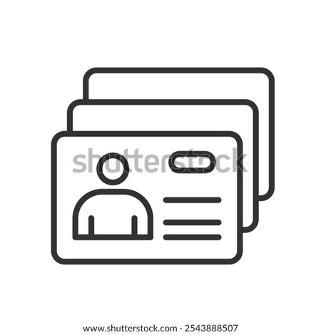 Personal cards, icon in line design. Card, personal, identity, membership, information, contact, business on white background vector. Personal cards editable stroke icon