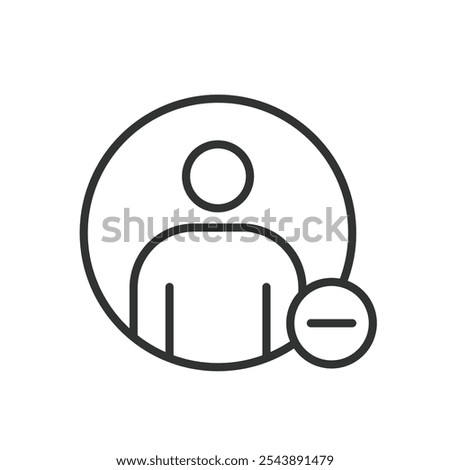 Delete account avatar, icon in line design. Delete, account, avatar, remove, profile, picture, image on white background vector. Delete account avatar editable stroke icon