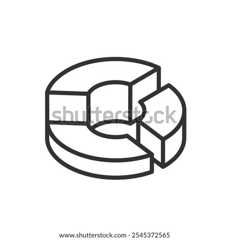 Doughnut chart isometric, icon in line design. Doughnut, chart, isometric, 3D, data, segments, graph on white background vector. Doughnut chart isometric editable stroke icon