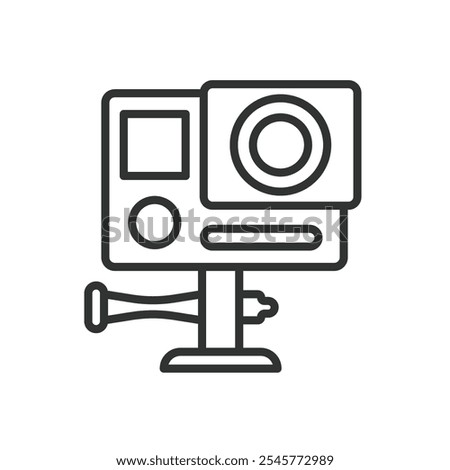 Action camera, icon in line design. Action camera, recording, filming, adventure, portable, video, lens on white background vector. Action camera editable stroke icon